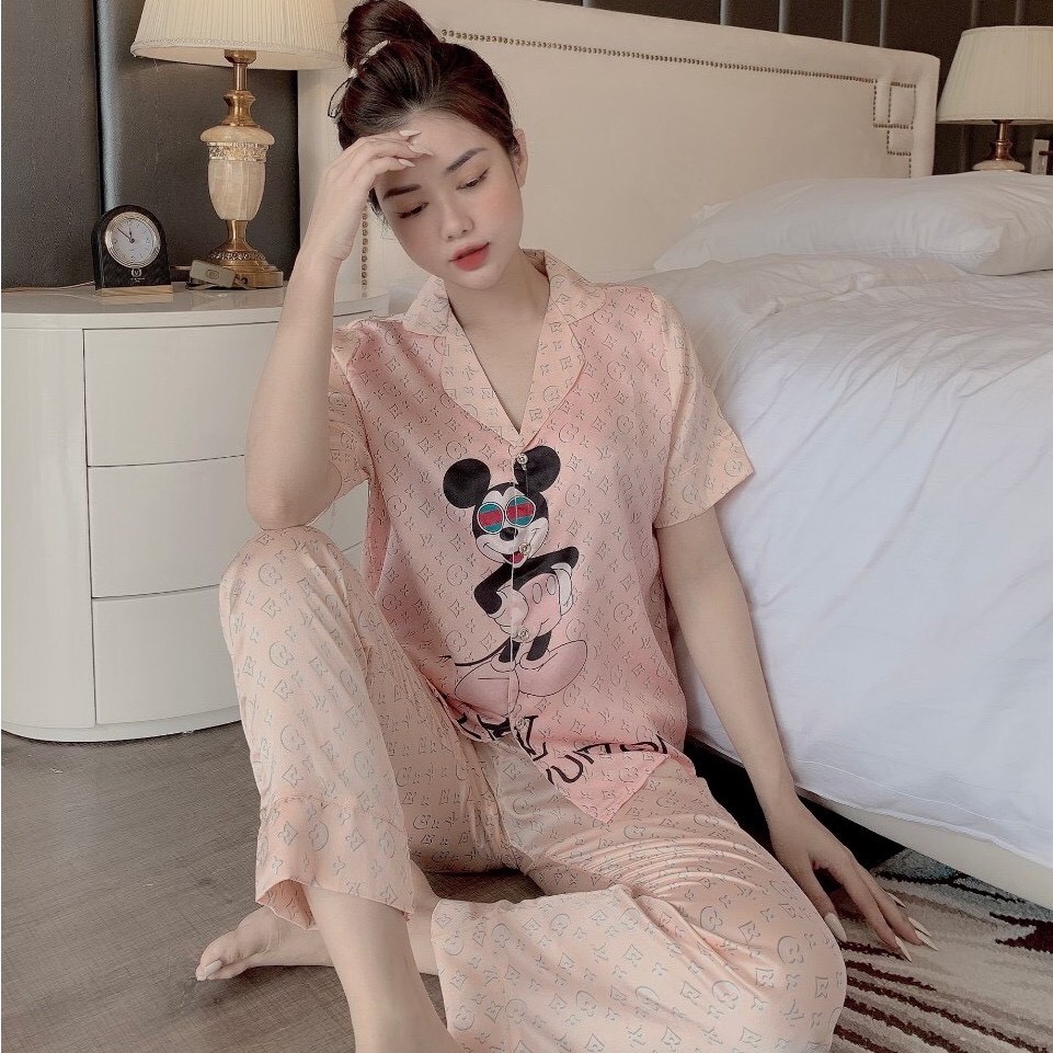 Đồ bộ nữ Vic's lụa Latin cao cấp, đồ ngủ hoạ tiết mặc nhà sang trọng L220 thời trang nữ pijama