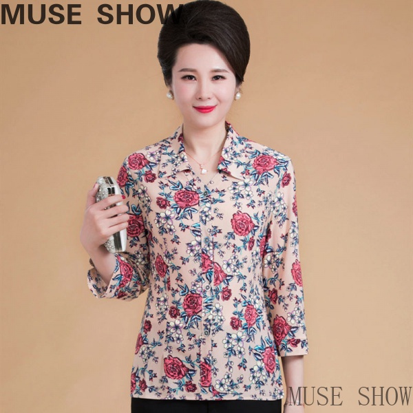 Áo Sơ Mi Tay Dài Dáng Rộng In Họa Tiết Thời Trang Cho Phụ Nữ Trung Niên ORU6