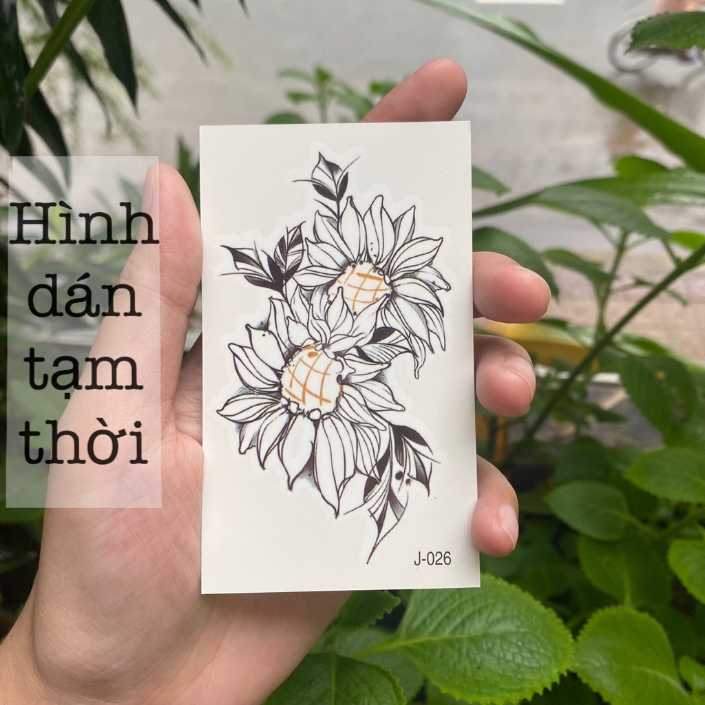 Hình dán tạm thời hoa hướng dương nhụy hoa vàng j26.Xăm dán tatoo mini không chống nước, size