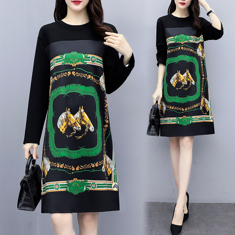 New Autumn Plus Size 5XL Women Korean Fashion Retro Printing Dress Casual Loose Long Sleeve Party Midi Dresses | BigBuy360 - bigbuy360.vn