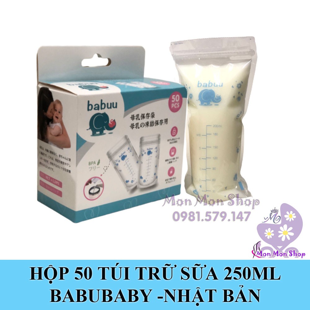Hộp 50 túi trữ sữa mẹ Babuu Baby Nhật Bản 250ml 2 zip khóa thumbnail