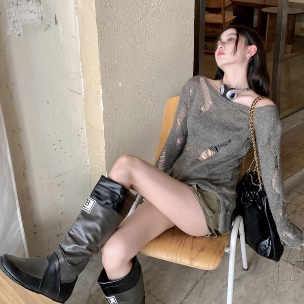 QKOOLE Áo dệt kim  tay dài chống nắng phong cách cổ điển Hàn Quốc gợi cảm dành cho nữ