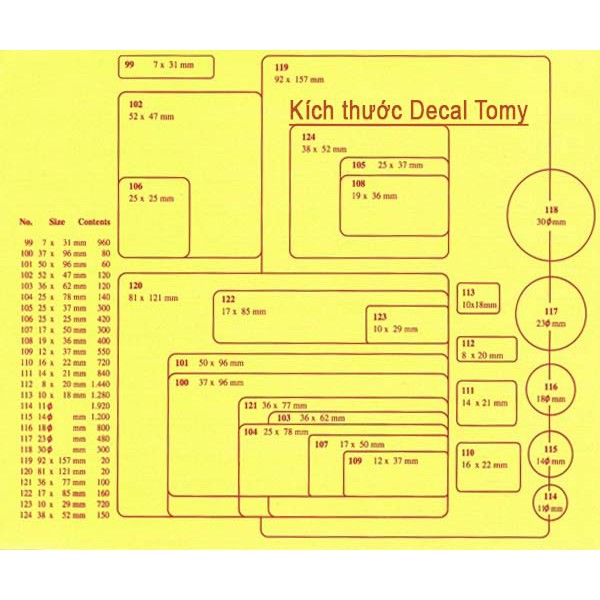 Xấp 10 tờ Nhãn có lớp keo tự dán Tomy A5 99 100 101 102 103 104 105 106 107 108 109 110 111 112