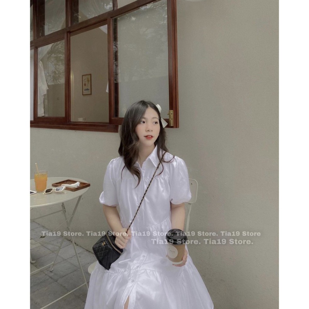 Đầm Sơ Mi Trắng Nữ Cộc Tay Cúc Cài 3 Tầng 🦋 Váy Babydoll Nữ Tay Lỡ Dáng Lửng Bo Chun Xòe 🦋