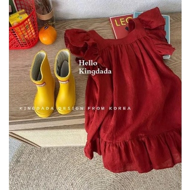 Đầm Công Chúa Thắt Nơ Đỏ Thời Trang Mùa Hè Hàn Quốc Cho Bé Gái