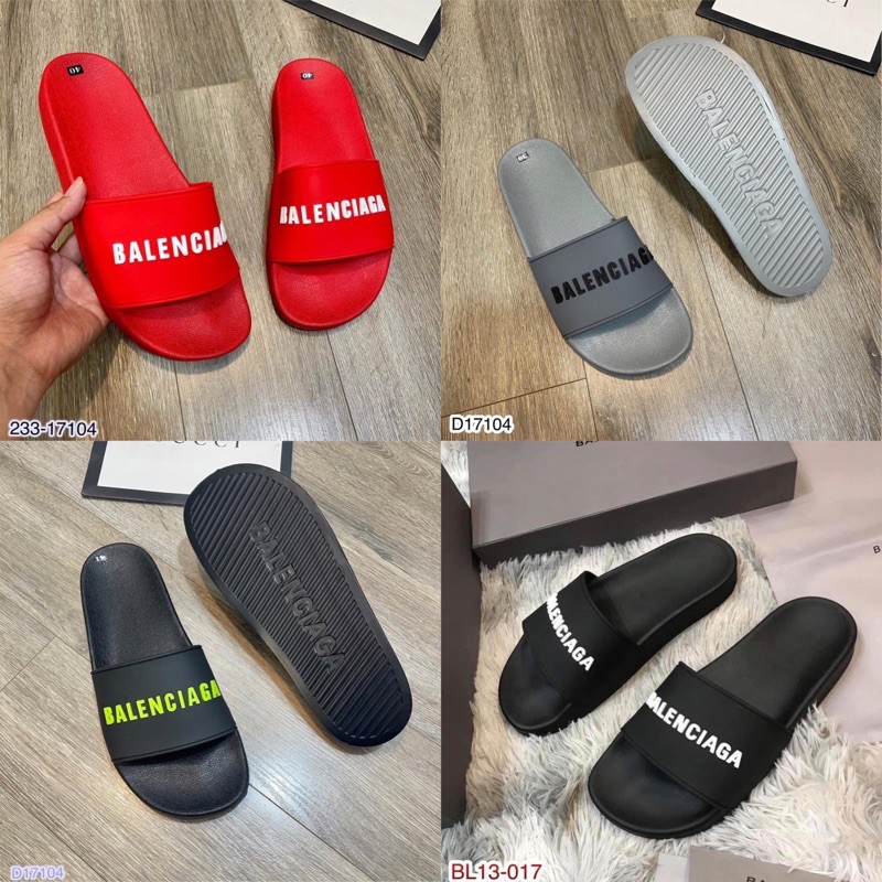 Dép nam quai ngang Balenciaga 3 màu đen đỏ xám,  đế trơn chống trượt cao cấp_fullbox + bill kiện