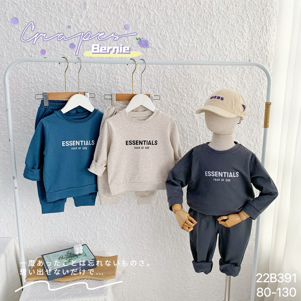 Bộ thun da cá unisex trơn màu cho bé, bộ thu đông dài tay cotton nỉ da cá dày dặn Bernie