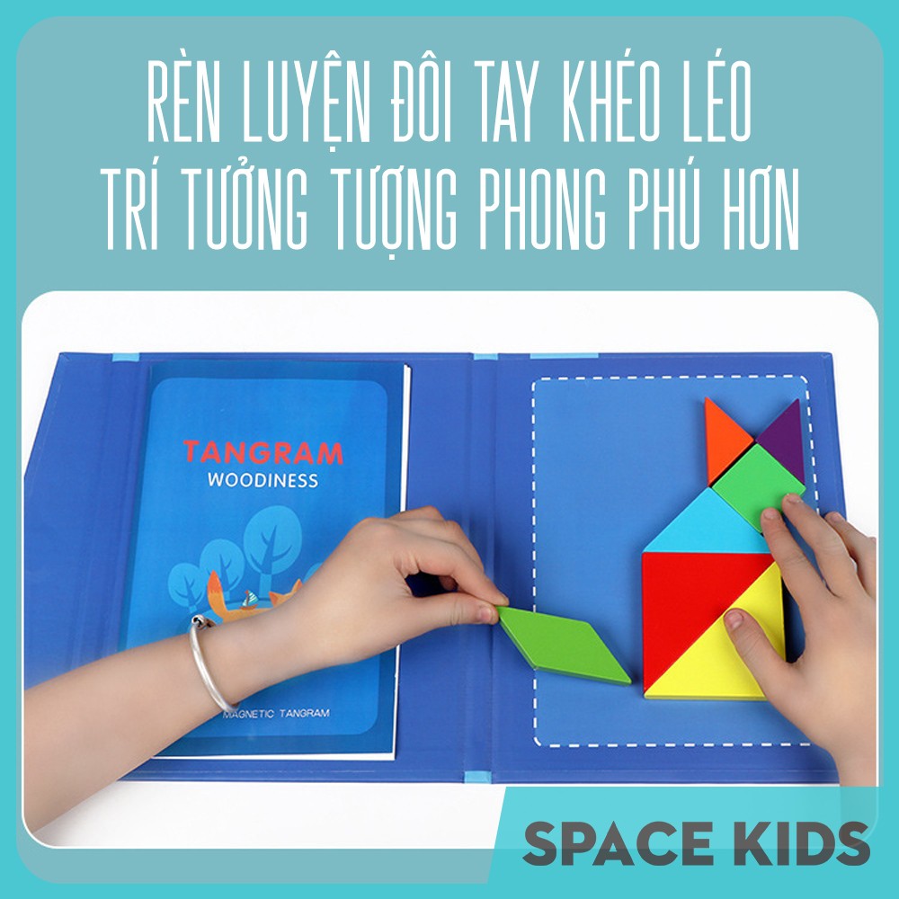 ♥ Đồ chơi gỗ trí tuệ ghép hình Tangram kèm sách từ tính Space Kids cho trẻ tư duy sáng tạo ♥