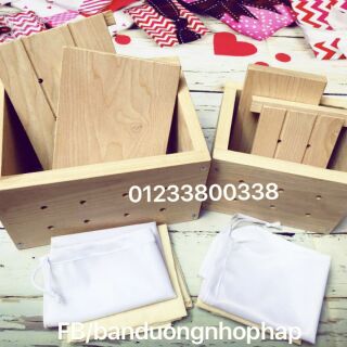 Khuôn làm đậu gỗ sồi cỡ to 24*18*14cm, tặng kèm khăn gói