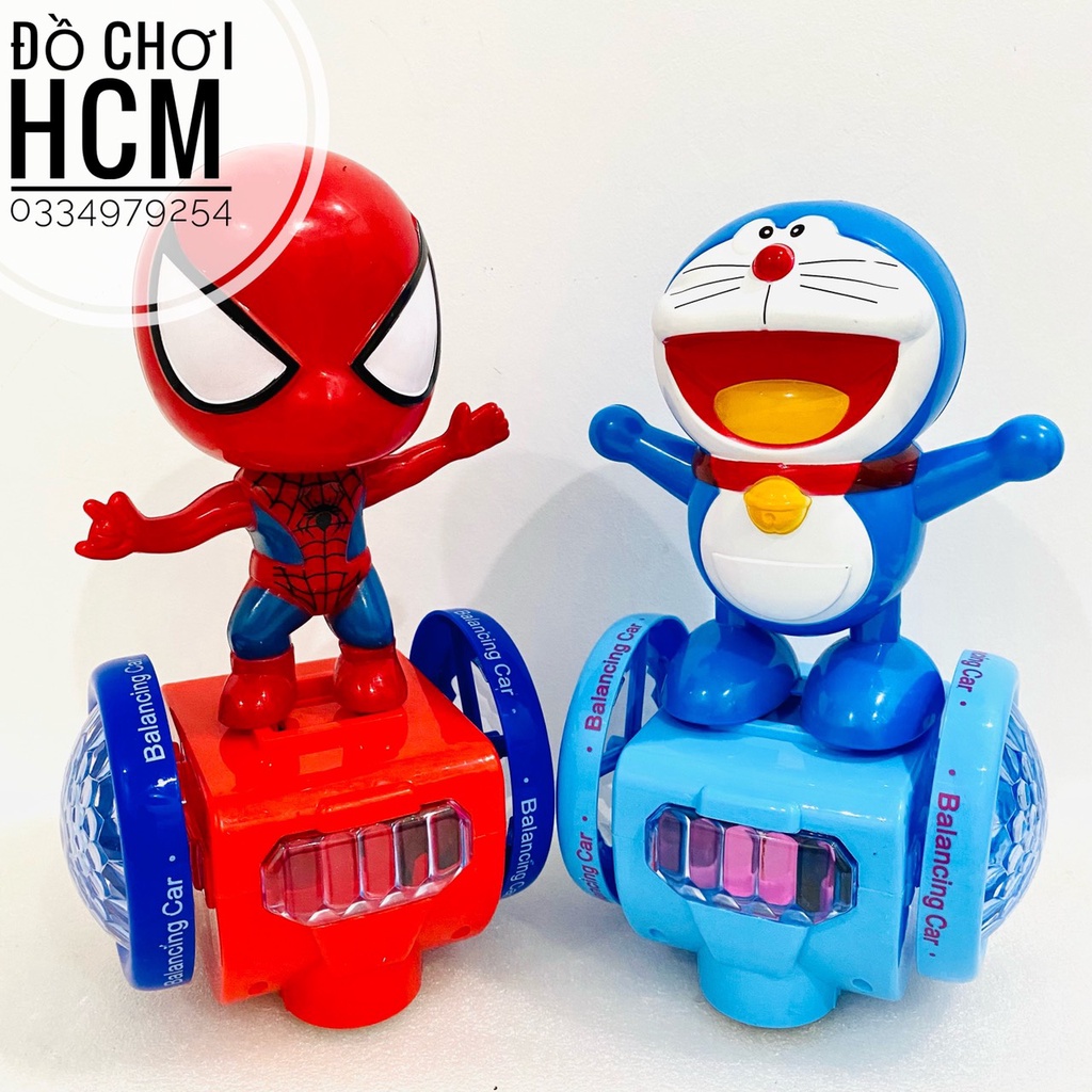 Đồ chơi siêu nhân nhên Spider man/ Doremon đi xe cân bằng có đèn nhạc, di chuyển thông minh QF083