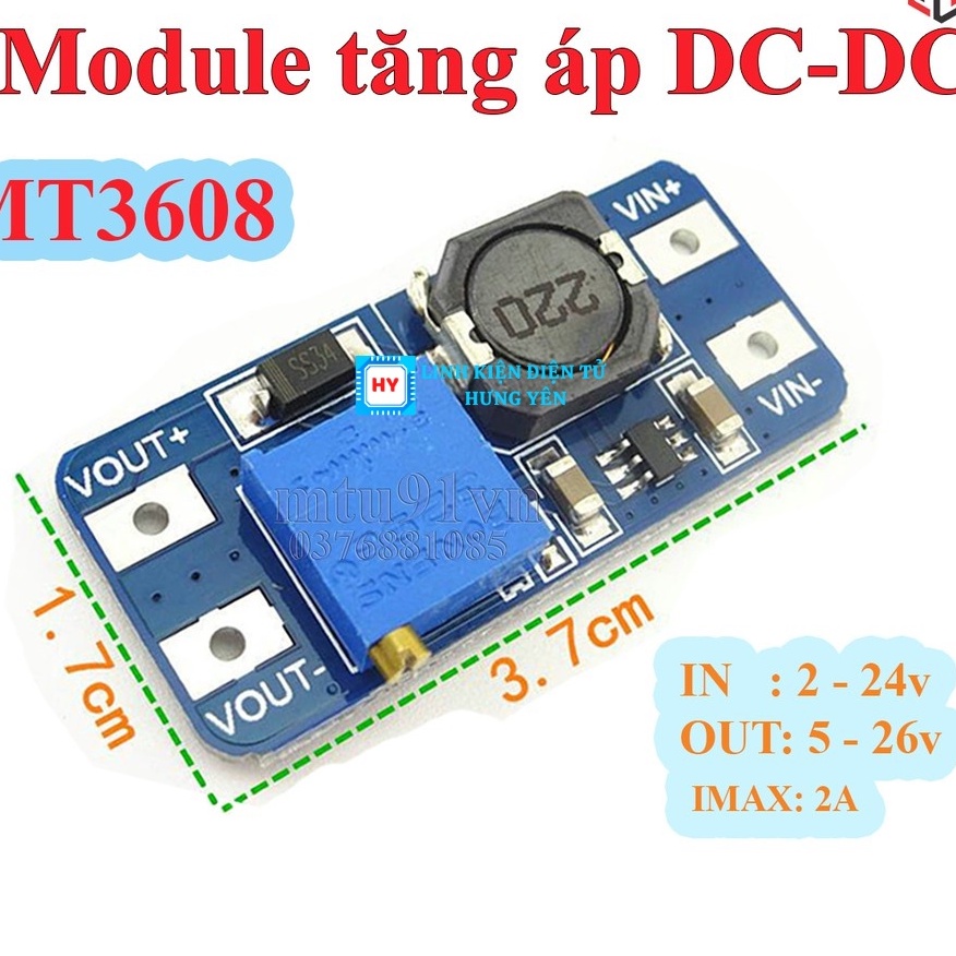 Module tăng áp DC-DC MT3608 max 28V 2A