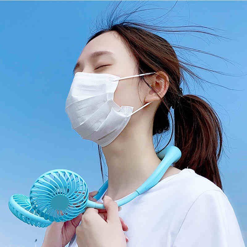 ▦Quạt mini đeo cổ 7 cánh, tích điện, 3 chế độ gió, có cổng sạc usb tiện dụng