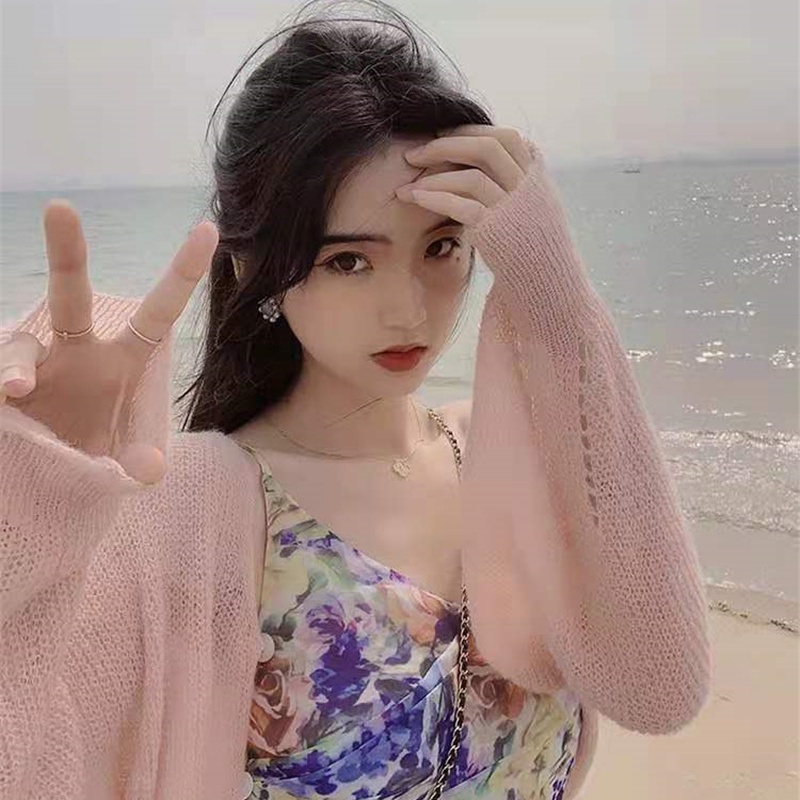 SUXI Áo Cardigan Mỏng Dáng Rộng Màu Trơn Phong Cách Hàn Quốc Cho Nữ