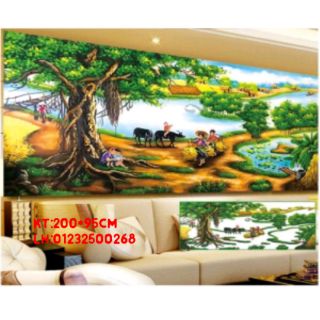 Tranh đính đá làng quê tuyệt đẹp kt 200*95cm