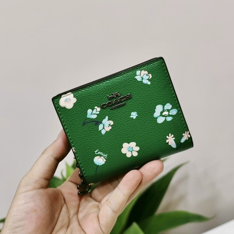 TNS-Ví ngắn cầm tay mini trendy Snap Wallet-chất da cao cấp-tone màu xanh lá hoa nhí xinh