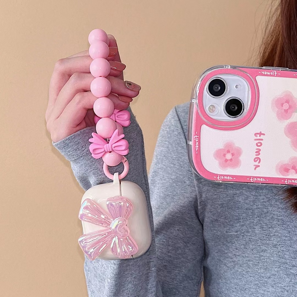 Ốp Hộp Đựng Tai Nghe Nhét Tai Mềm Hình Nơ Màu Kem Trắng Tương Thích Với Airpods 1/2 Pro