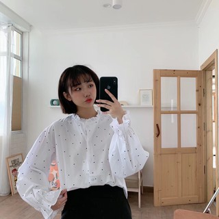 Áo sơ mi cổ bèo chấm bi