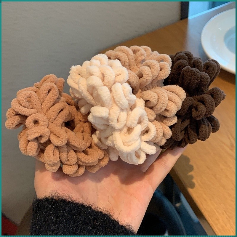 Dây Cột Tóc Đính Bóng Lông Xếp Ly Phong Cách Mới