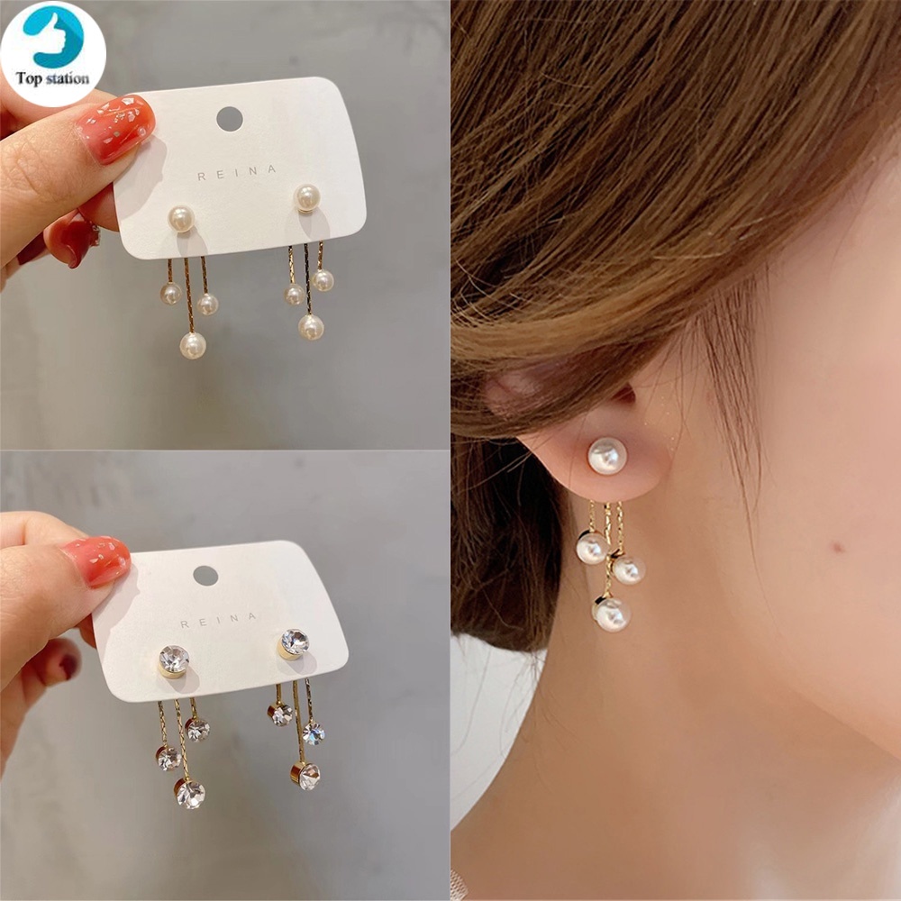 Đôi khuyên tai đính đá phối tua rua thời trang cho nữ