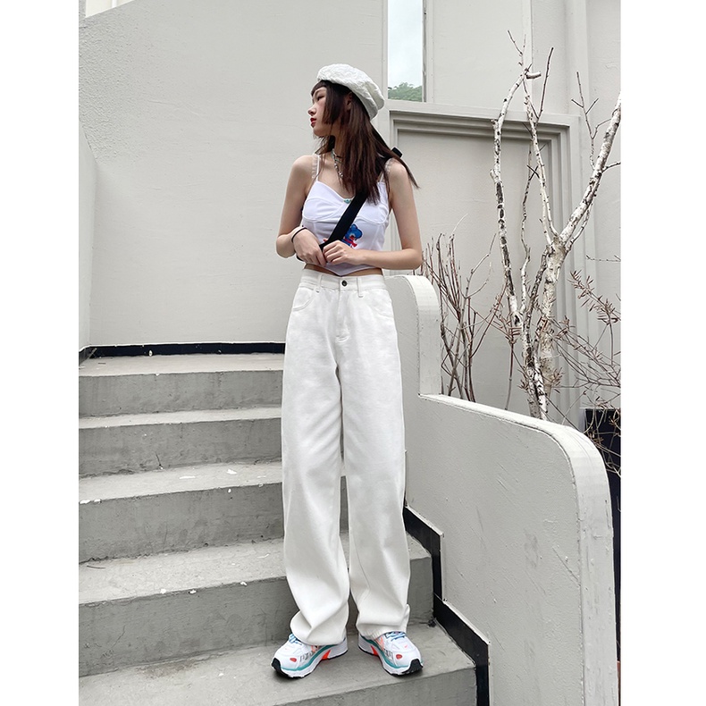 Quần jean lưng cao màu sắc đơn giản dành cho nữ