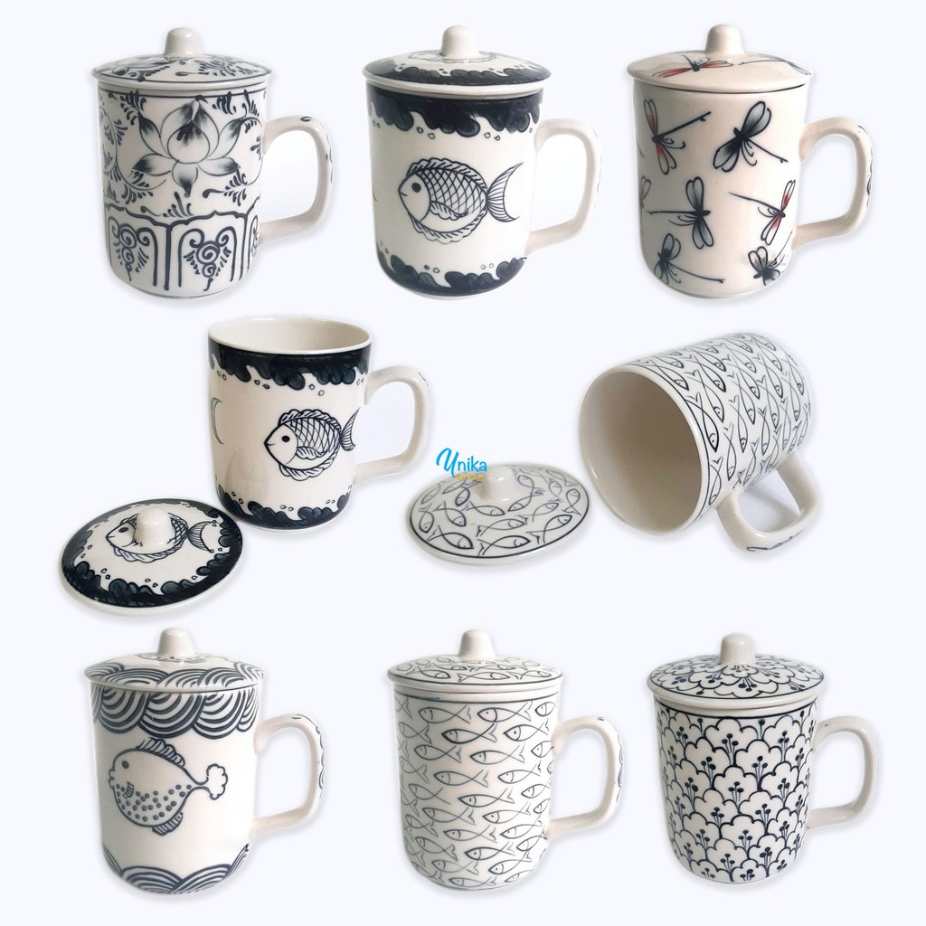 Cốc Trà Có Nắp - Ly sứ có nắp - Tách Có Nắp - Chén Có Nắp - Cốc Có Nắp Bát Tràng