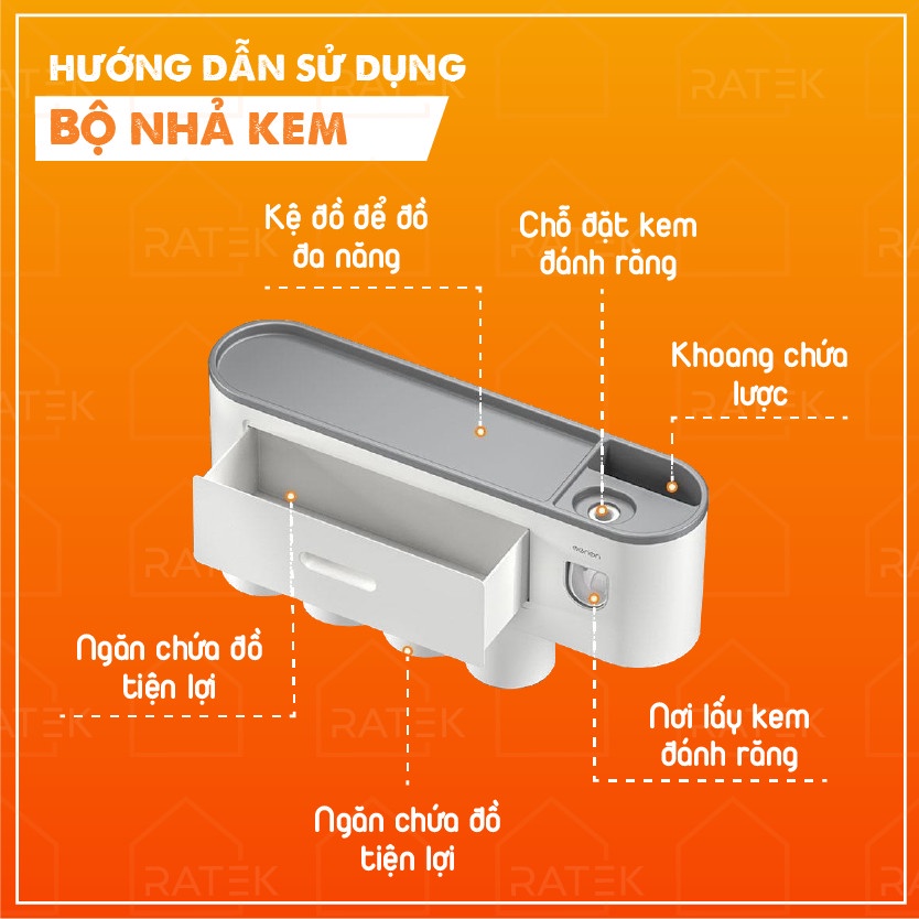 Bộ nhả kem tự động Oenon, Dụng cụ nhà tắm thông minh dán tường tiện lợi( Kèm miếng dán)