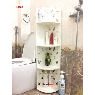 KÊ GÓC KGT01 - KỆ GÓC 4 TẦNG BẰNG GỖ MÀU TRẮNG HỌA TIẾT HOA ĐƠN