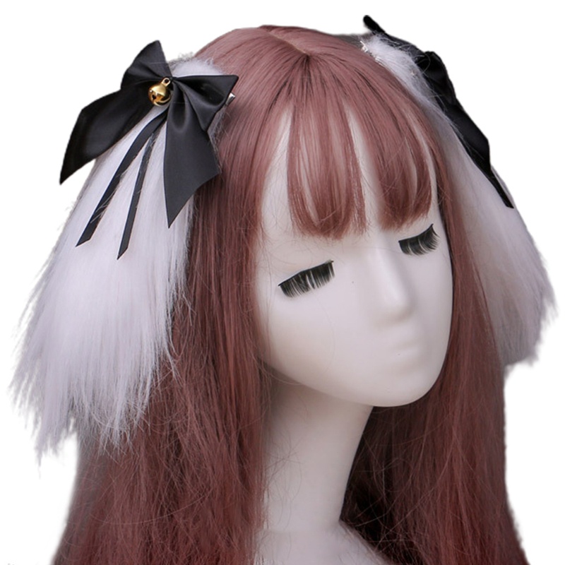 Kẹp Tóc Hình Tai Thỏ Phối Lông Phong Cách Lolita Nhật Bản Dễ Thương Cho Nữ