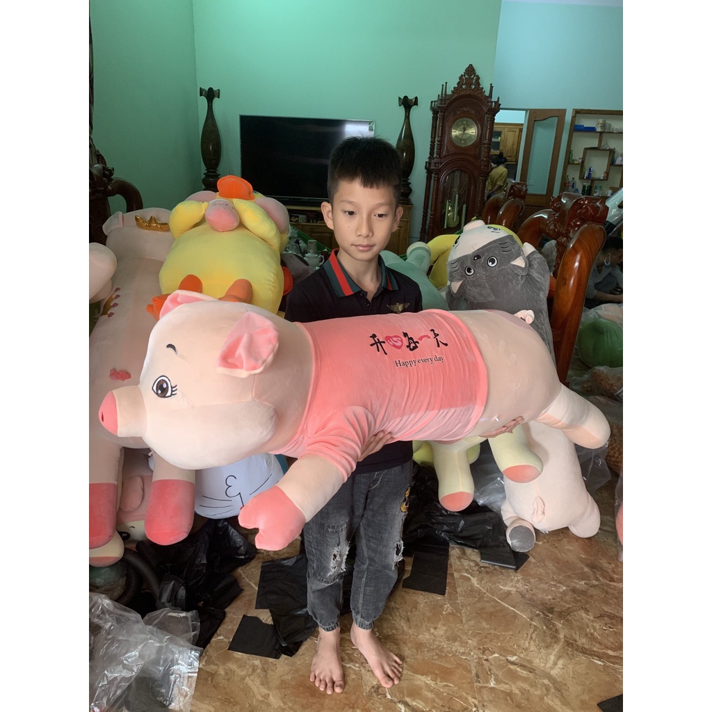 Gấu bông heo áo hồng cute gối ôm lợn đáng yêu mềm mịn, thú nhồi bông cho bé TK23