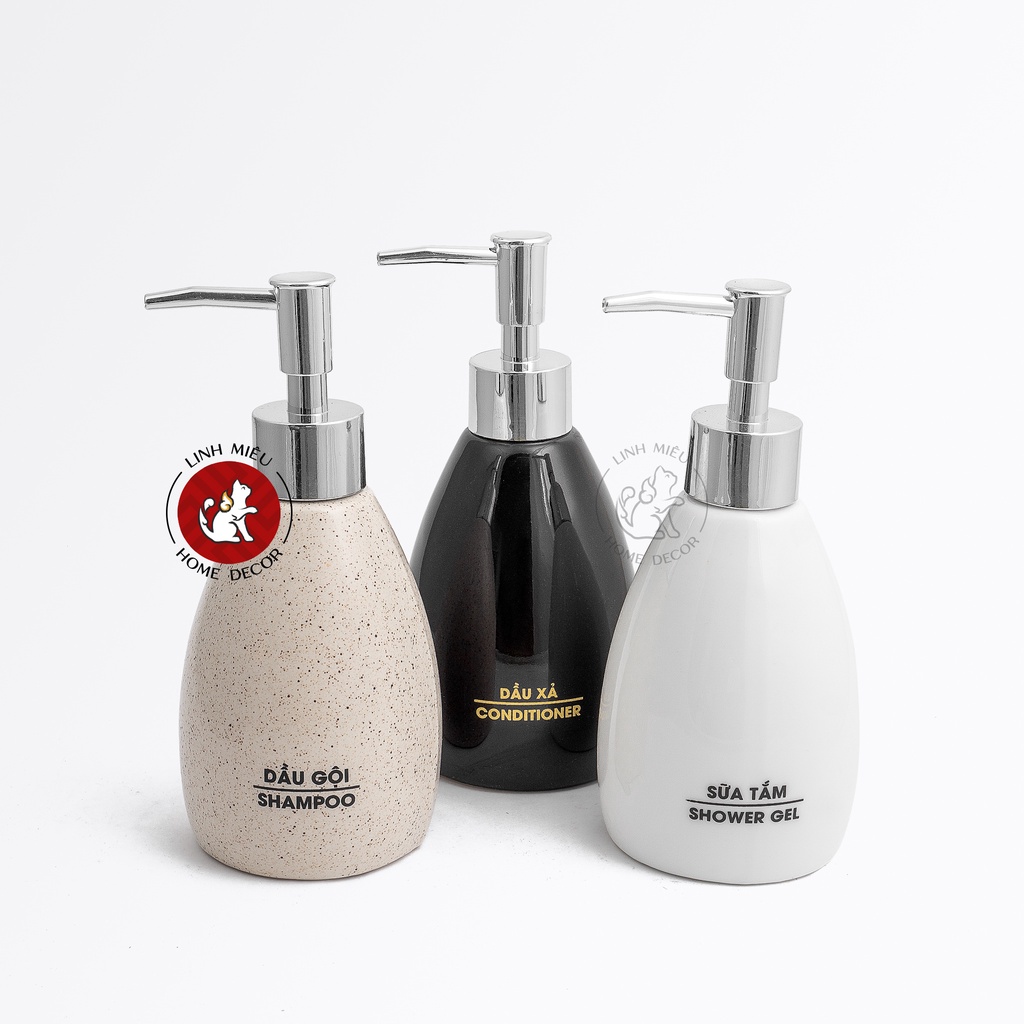 (300ml) Bình đựng dầu gội, sữa tắm, dầu xả, rửa tay bằng sứ Bát Tràng cao cấp - dáng xoài
