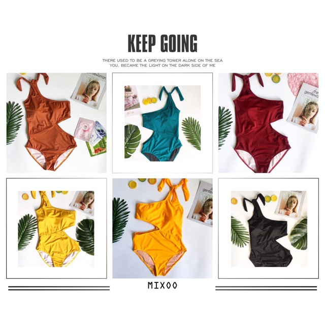 Bikini chéo vai cột nơ một mảnh nhiều màu