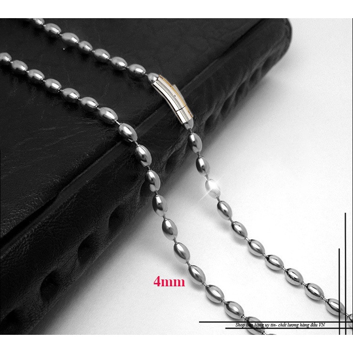 Dây chuyền inox chuỗi hạt gạo 4mm khóa gài vip sáng đẹp, không đen, thể hiện đẳng cấp sang trọng cho người đeo