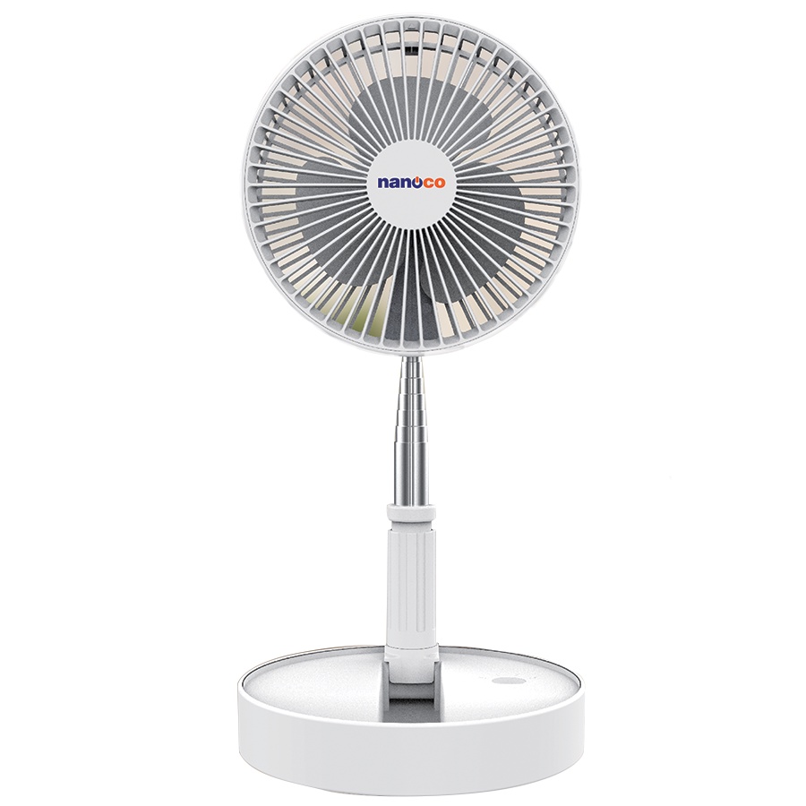 Quạt sạc điện gấp gọn trắng NFF1617W Nanoco, pin trâu - tích điện đến 24h, 4 chế độ gió, điều chỉnh được