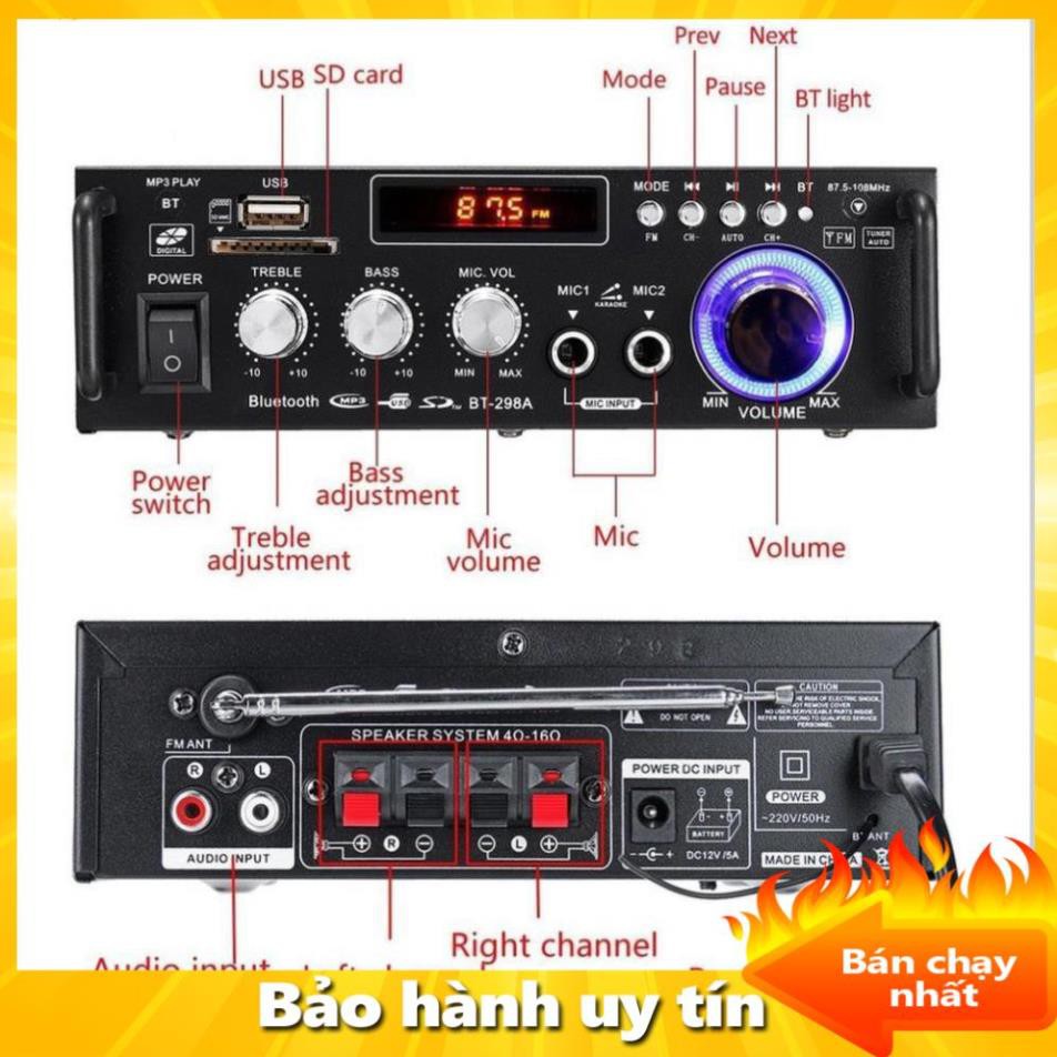Amplifier Bluetooth FM Radio Car Home 600W -  Ampli Mini Loa Amly Bluetooth BT309A 800W Cao Cấp Loại Tốt