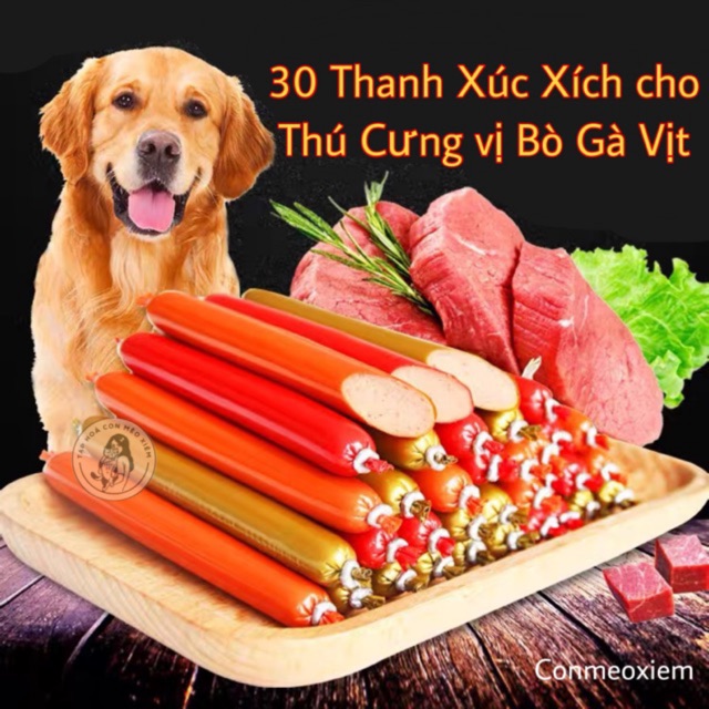 Xúc xích cho chó mèo 30 thanh bò gà vịt cá phô mai, thức ăn vặt chó mèo hamster Con Mèo Xiêm