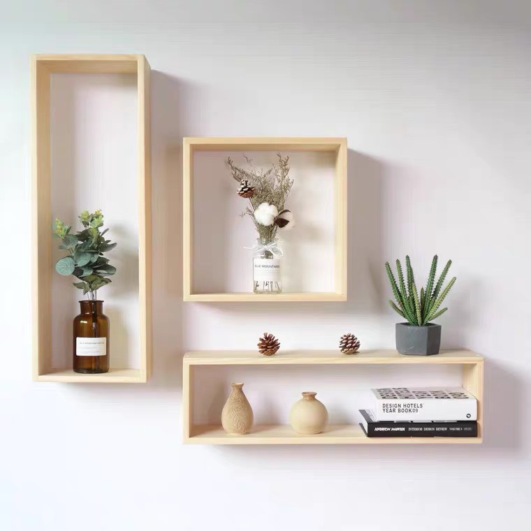Combo 6 kệ gỗ trang trí treo tường gỗ MDF cao cấp phong cách tối giản hiện đại đầy đủ phụ kiện dễ dàng lắp ghép NADECOR