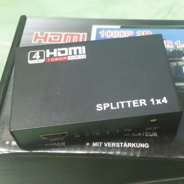 Hub chia HDMI 1 ra 4 - bộ chia 1 hdmi ra 4 hdmi có adaptor kèm theo