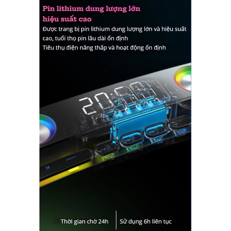 LOA BLUETOOTH CHUYÊN GAME MÁY TÍNH SOAIY SH39,LOA BLUETOOTH TRANG TRÍ MẶT GƯƠNG CÓ ĐỒNG HỒ ĐÈN LED RGB BẢO HÀNH 12 THÁNG
