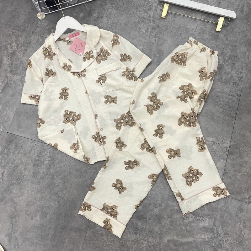 Bộ pijamas quần dài áo cộc chất đũi mềm Hàn hoạ tiết nhiều hình siêu mát, Đồ ngủ xinh mặc nhà chất mát