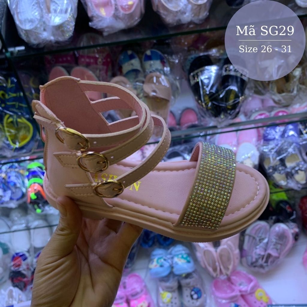 Sandal cho bé gái SG29 babyhattieu màu hồng cho trẻ em 3 - 12 tuổi chống trơn trượt có khóa kéo mang êm không đau chân