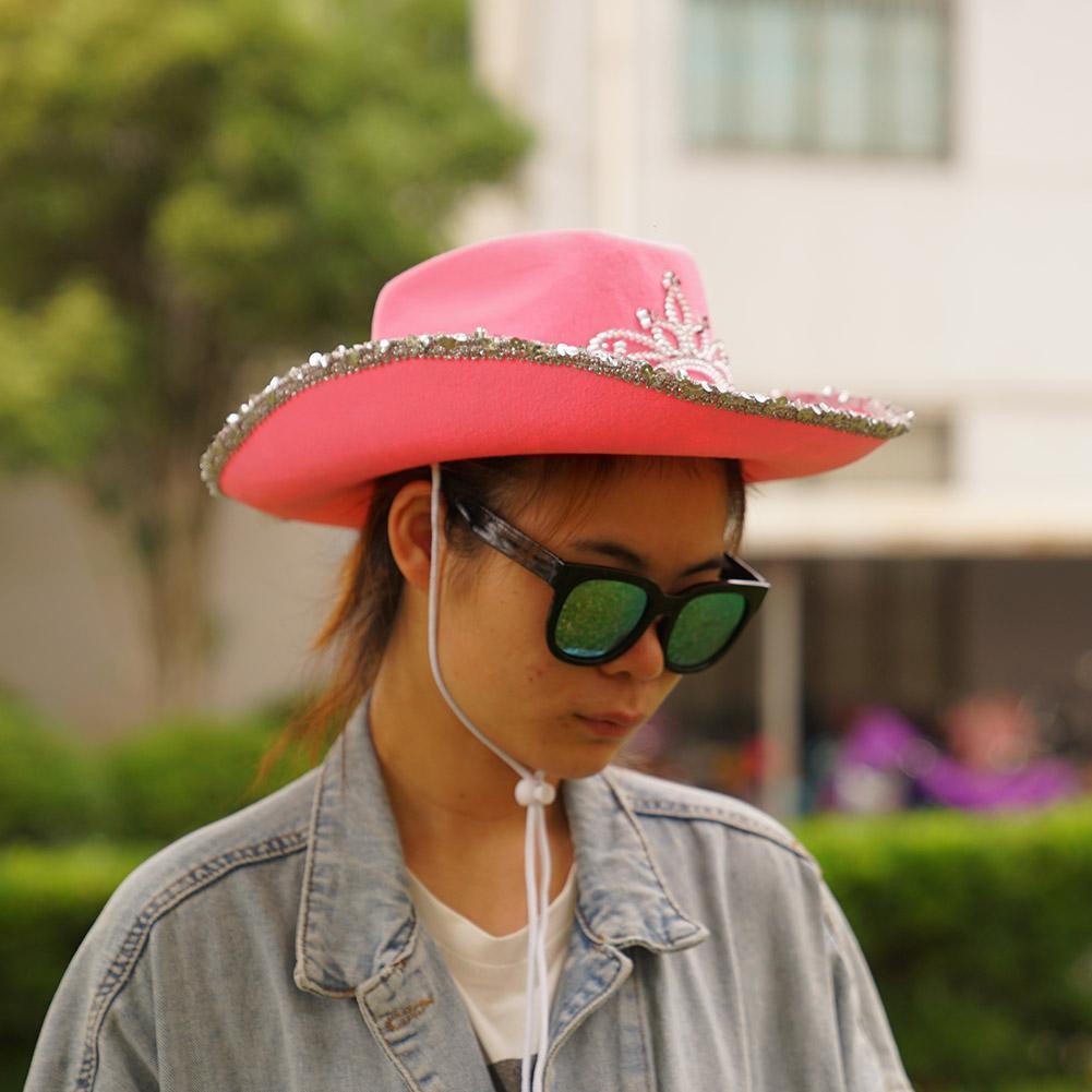 Mũ Cao Bồi Đính Kim Sa Hình Vương Miện Hồng