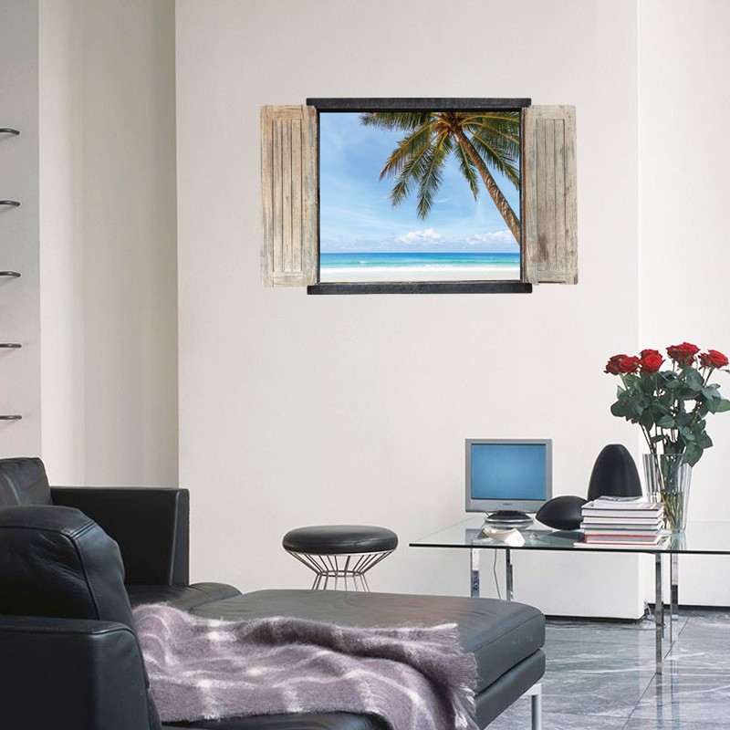 Decal Cửa sổ biển 3D AmyShop - decal dán tường đẹp