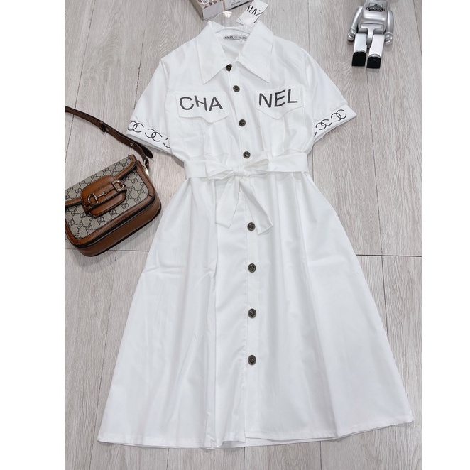 VÁY SƠ MI DÁNG DÀI EO C HA NEL - ảnh, video thật mẫu