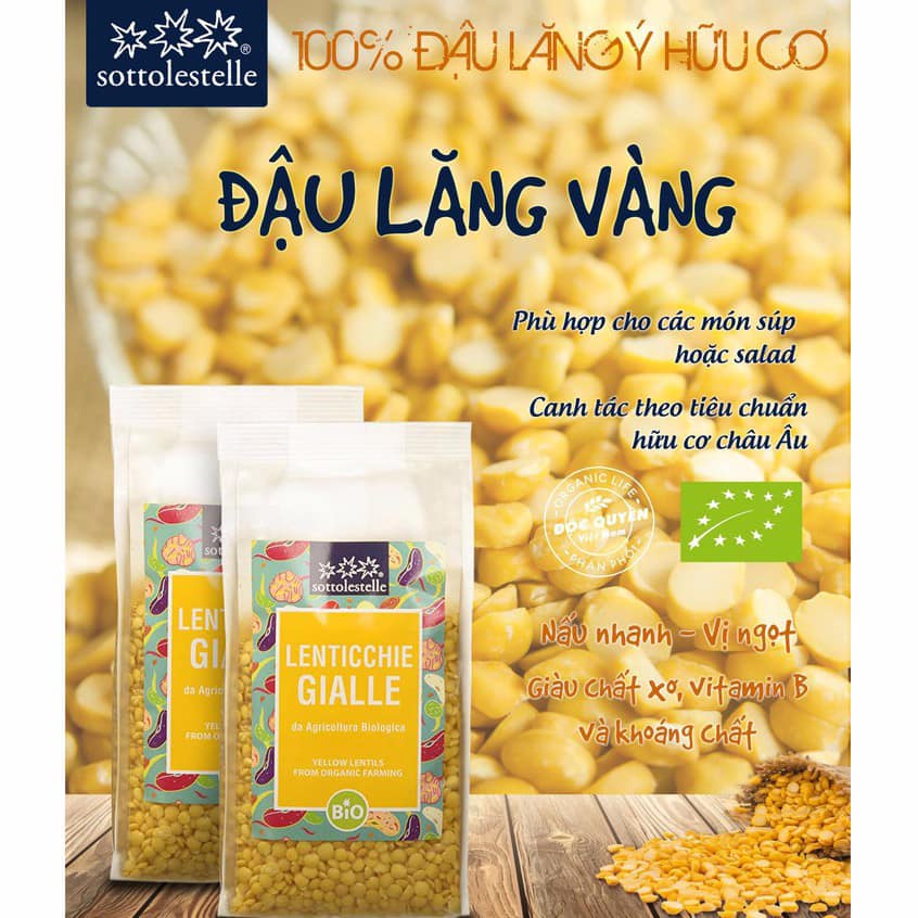 Đậu Lăng Vàng Hữu Cơ 500g Sottolestelle Organic Yellow Lentils