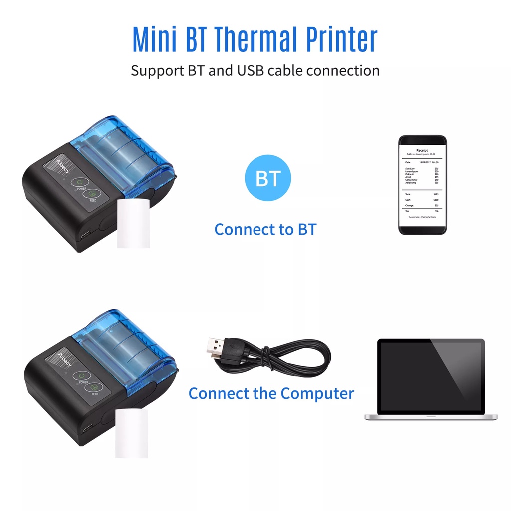 Máy in hóa đơn bluetooth Acebe MPT-II  in bill từ ứng dụng bán hàng Viettelpay pro, KiotViet..
