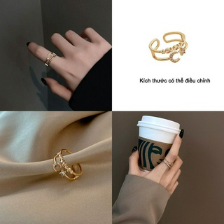 Star and moon double ring, sparkling fashion ring