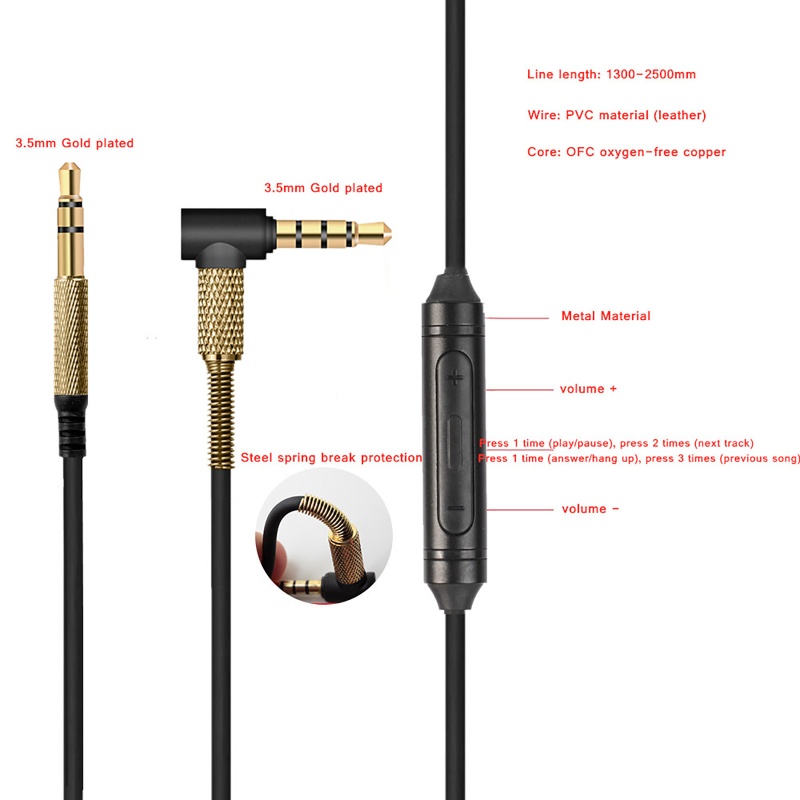 Dây Cáp Âm Lượng 3.5MM Kèm Mic Cho Tai Nghe Sony MDR-10r MDR-1A XB950 Z1000 MSR7