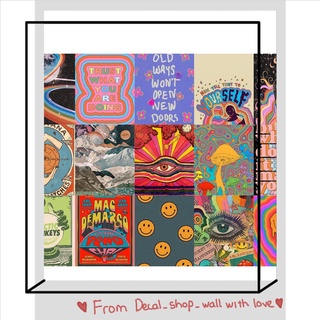 12 tấm Wall Collage keo sẵng dán tường trang trí phòng ngủ - theme Vintage Hippie