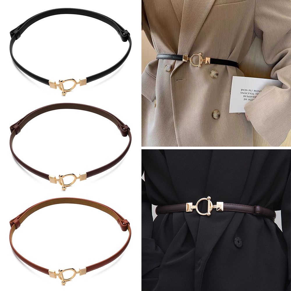Dây thắt lưng da có khóa cài kim loại điều chỉnh được thời trang dành cho nữ