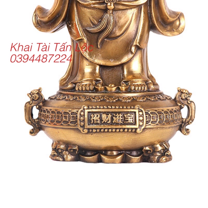 TƯỢNG PHẬT DI LẶC CẦM CHỮ PHÚC ĐỨNG TRÊN CHẬU TỤ BẢO BẰNG ĐỒNG 20cm